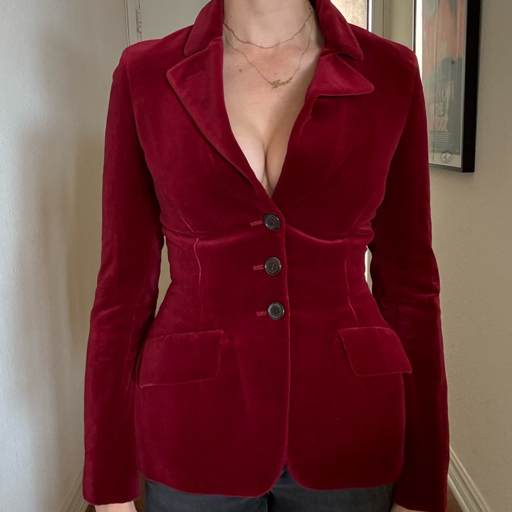 McQueen Burgundy Velvet Women's Blazer